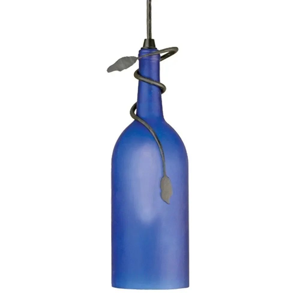 Meyda set of 3 3x11” Tuscan Vineyard Frosted blue Wine Bottle Mini Pendants